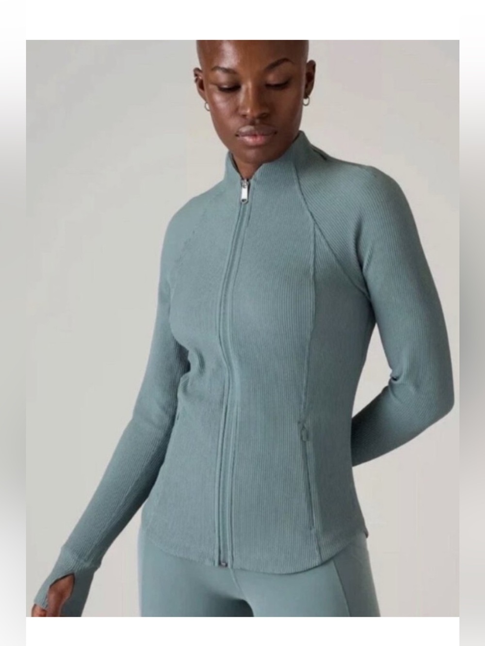 Athleta Women’s Salutation Jacket Ribbed Zip-Front in Sage Green Size Small